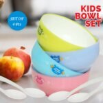 4816 Plastic Animal Cartoon Colorful Bowl set,  4 Pieces Bowl with 4 Spoons for Kids (Assorted Color)