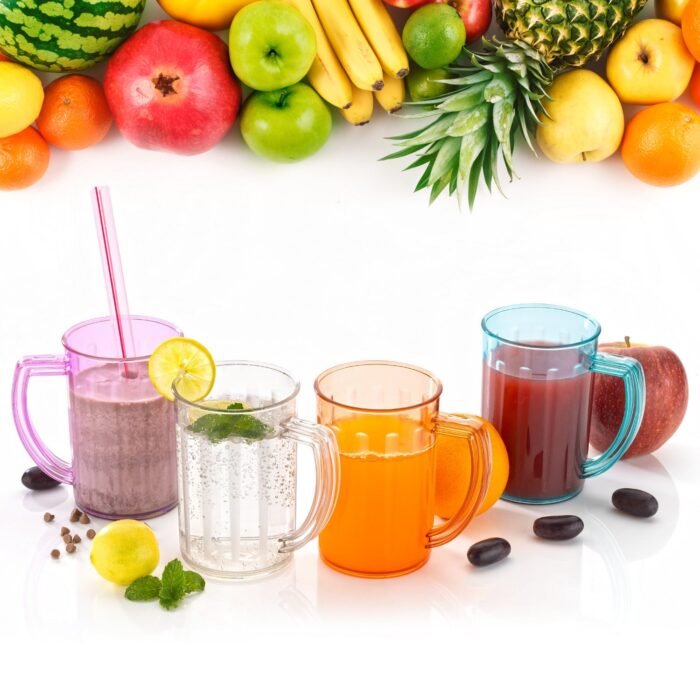 Stylish Juice Glass With Handle, Water Glass, Beer Glass, Milk Shake Glass, Multipurpose Glass Plastic Beer Mug, Unbreakable Beer Tasting Glasses, Clear Juice Glasses Suitable For Kids (2 Pc) - Image 5