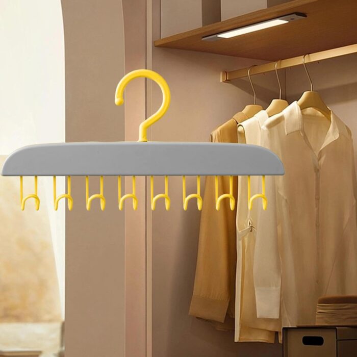 Plastic Organizer Hanger 360 Degree Rotatable Clothes Multifunctional With 8 Hooks Heavy Duty Clothing Tank Top Belt Towel Drying Rack Holder (1 Pc) - Image 4