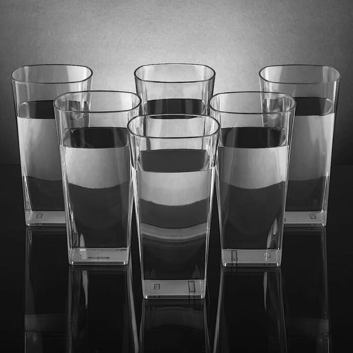 4973 Unbreakable Stylish Transparent Square Design Water/Juice/Beer/Wine Tumbler Plastic Glass Set ( 300 ML, Pack of 6)