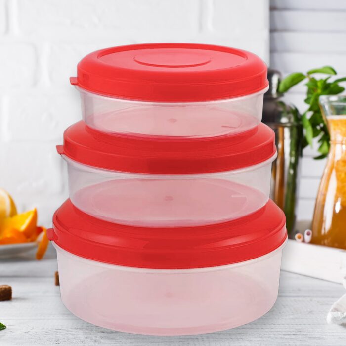 Heavy Plastic Material Stackable & Reusable Classic Round Plastic Big Storage Container Box For Kitchen & Home Organization (Pack Of 3) - Image 6