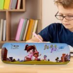 Multifunctional Compass Box With 1 Pencil, 1 Eraser, 1 Scale, 1 Pencil Sharpener, 6 Pen Refill, 1 Black Pen For Boys & Girls For School, Small Size Cartoon Printed Pencil Case For Kids Birthday Gift (12 Pcs Set)