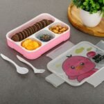 Cartoon Design Print 4 Compartment Plastic Lunch Box Air Tight Lunch Box For Office, Bento Box, Leak-Proof, Microwave & Dishwasher Safe, Plastic Lunch Box For School Child, Tiffin Box For Adults With Fork & Spoon
