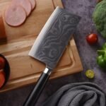 Stainless Steel Chef Damascus Cleaver Vegetable Knife With Plastic Handle & Cover, Multipurpose Use For Kitchen Or Restaurant (12 Inch)
