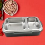 Miracle Quick Lock Leak Proof 2 Compartment Stainless Steel Lunch Box Inner Plate Reusable Microwave Freezer Safe Lunch Box Trendy Thermal Insulation Leak Proof For Office Vacuum Tiffin Box For Boys / Girls / School / Office Women And Men - Image 5