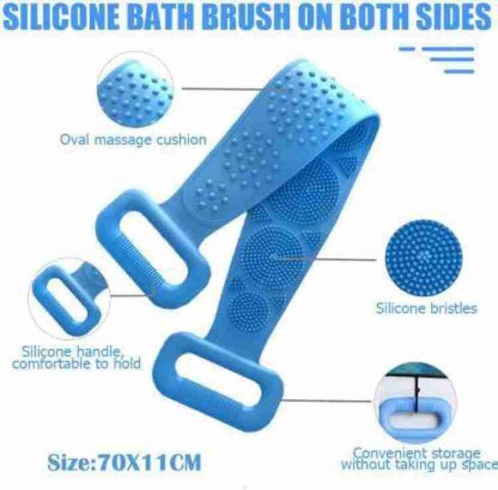 1302A Silicone Body Back Scrubber Double Side Bathing Brush for Skin Deep Cleaning, Scrubber Belt