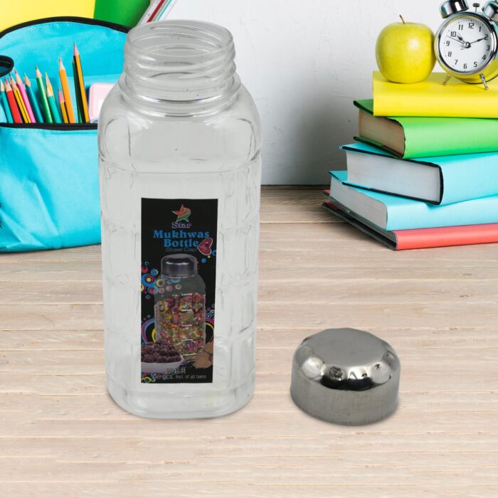 Plastic Transparent Mukhwas Bottle With Steel Cap / Mouth Freshener / Dryfruits Multipurpose Air Tight And Bpa Free Kitchen Storage Bottle (1 Pc) - Image 5