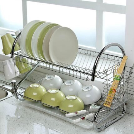 2962 Stainless Steel 2 Layer Kitchen Dish Rack/Plate Cutlery Stand