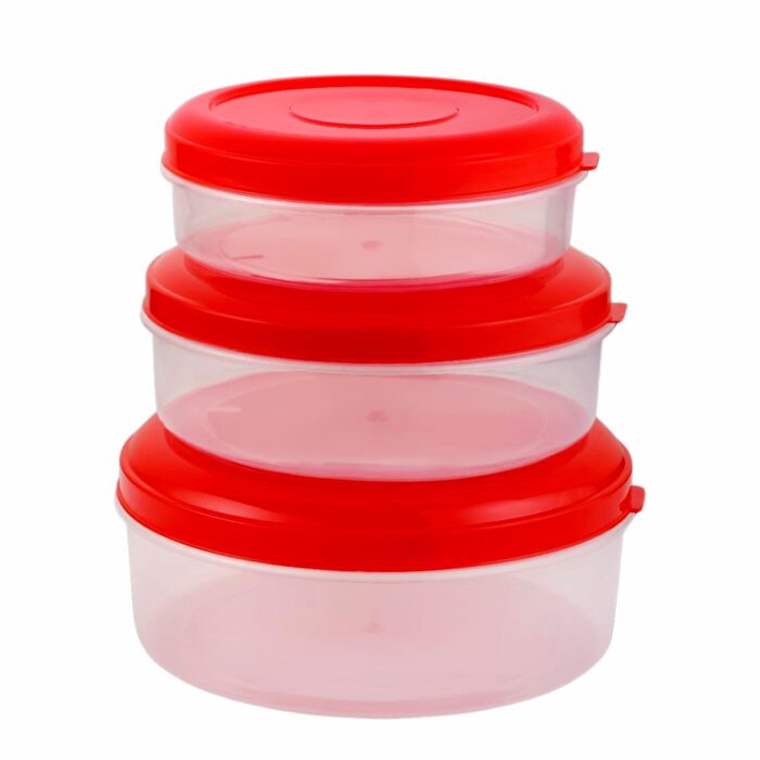 Heavy Plastic Material Stackable & Reusable Classic Round Plastic Big Storage Container Box For Kitchen & Home Organization (Pack Of 3) - Image 3