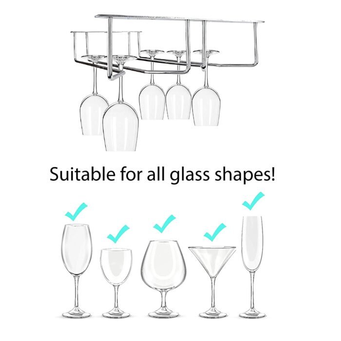 5266 Wine Glass Holder Hanging Drinking Glasses Stemware Rack Under Cabinet Storage Organizer Double Row For Baar & cafes Use