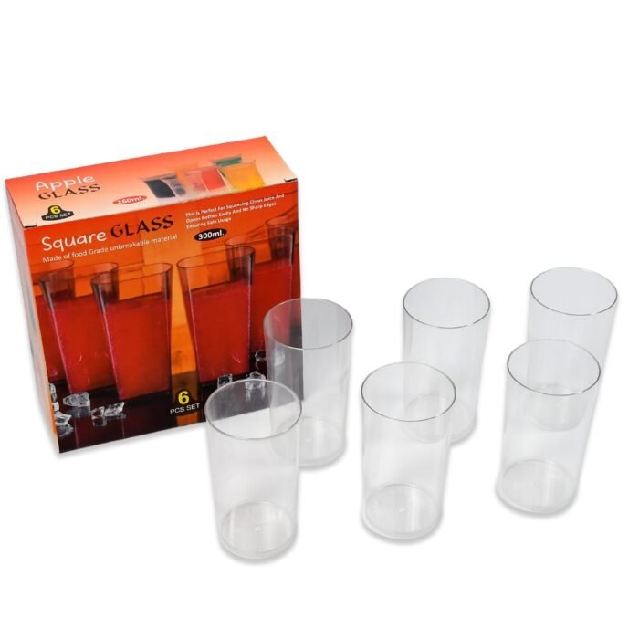 7143 Round Clear Plastic Water Glass Juice Beer Wine Plastic Unbreakable Transparent Glass Set ( 300ml 6pc )