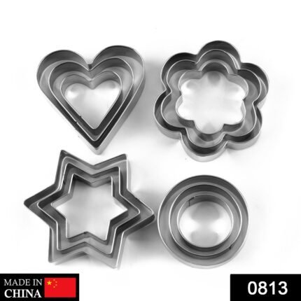 0813 Cookie Cutter Stainless Steel Cookie Cutter with Shape Heart Round Star and Flower (12 Pieces)