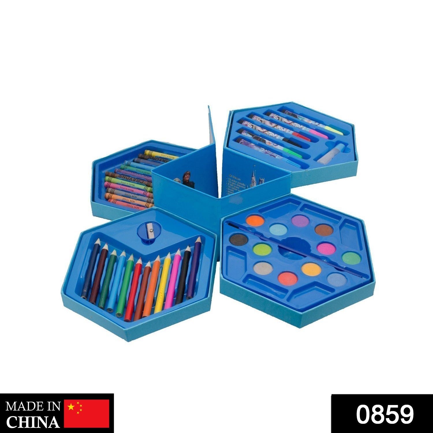 859 46 Pcs Plastic Art Colour Set with Color Pencil, Crayons, Oil Pastel and Sketch Pens