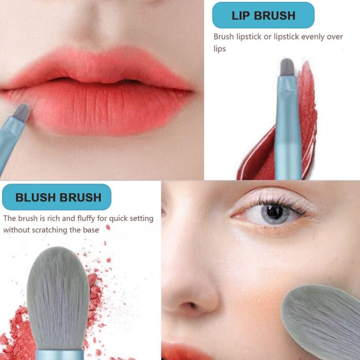 8 Pcs Mini Makeup Brush Set With Case, Portable Foundation Brush Kit Travel, Premium Synthetic Bristles Cosmetic Brush Set For Powder Blending Blush Eyeshadow Lipstick (Mix Color 8 Pcs Set) - Image 7
