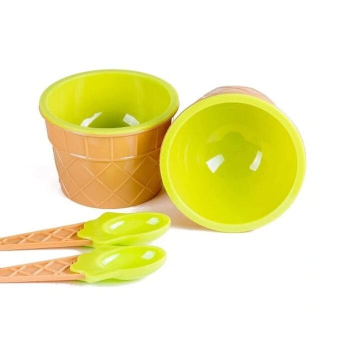 5320 Ice-Cream Waffle Spoon Bowel Cup Set | Premium ice Cream Set | Ice-Cream Bowel with Spoon 2pc Couple Bowl Set