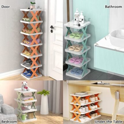 9054A  5 Tier Shoes Stand, Shoe Tower Rack Suit for Small Spaces, Closet, Small Entryway, Easy Assembly and Stable in Structure, Corner Storage Cabinet for Saving Space