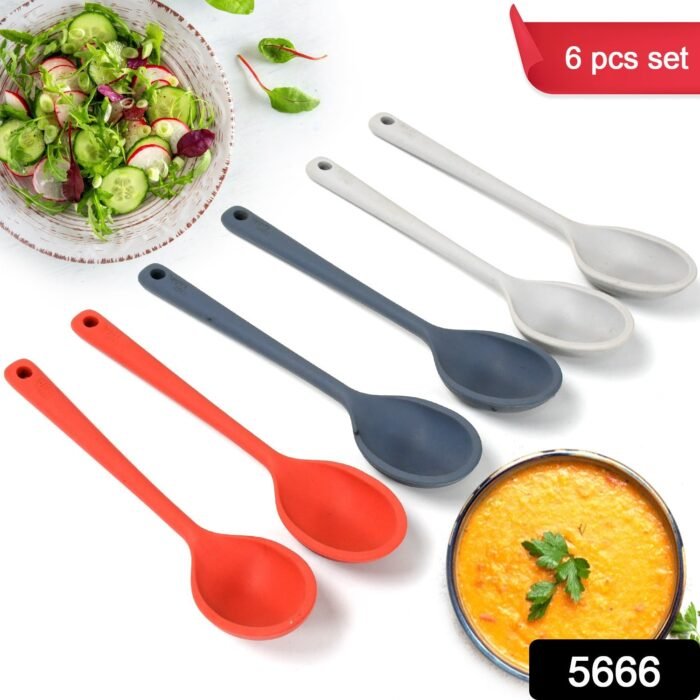 Multipurpose Silicone Spoon, Silicone Basting Spoon Non-Stick Kitchen Utensils Household Gadgets Heat-Resistant Non Stick Spoons Kitchen Cookware Items For Cooking And Baking (6 Pcs Set) - Image 3