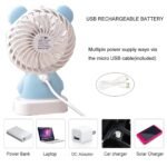 7633 Mini Portable Fan USB Rechargeable Handheld Rabbit Style Color Changing LED Light Pocket Desk Light Fan