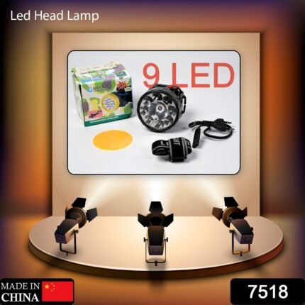 7518 HEAD LAMP 9 LED LONG RANGE RECHARGEABLE HEADLAMP ADJUSTMENT LAMP USE FOR FARMERS, FISHING, CAMPING, HIKING, TREKKING, CYCLING