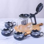 Flame Proof Glass Kettle & Cup Set With Strainer High Quality Kettle Set For Home & Cafã© Use  (4 Cup & 1 Kettle) (24 Pc Moq)
