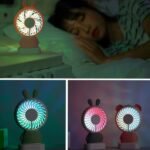 7633 Mini Portable Fan USB Rechargeable Handheld Rabbit Style Color Changing LED Light Pocket Desk Light Fan