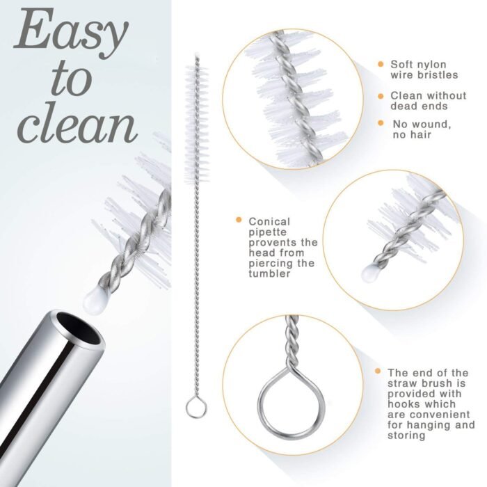1733 Reusable Stainless Steel Drinking Straws Bent (4 Bent Straws, 1 Brush)