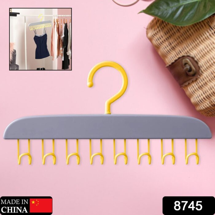 Plastic Organizer Hanger 360 Degree Rotatable Clothes Multifunctional With 8 Hooks Heavy Duty Clothing Tank Top Belt Towel Drying Rack Holder (1 Pc) - Image 2
