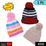 6250  Cap for Winter Woolen Knitted Black Inside Fur Caps,