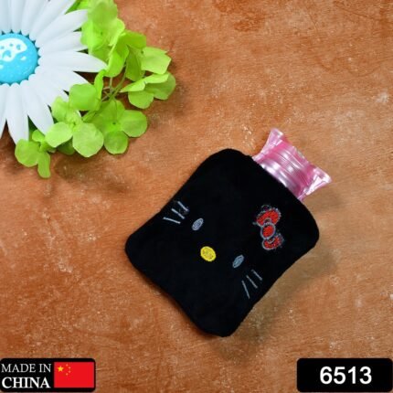 6513 Black Hello Kitty small Hot Water Bag with Cover for Pain Relief, Neck, Shoulder Pain and Hand, Feet Warmer, Menstrual Cramps.