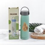 High Portable Water Bottle, Creative Wheat Fragrance Glass Bottle Water With Mobile Phone Holder Wide Mouth Glass Water 380Ml (Moq :- 80 Pc)