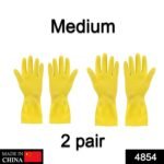 4854 2 pair med yellow gloves For Types Of Purposes Like Washing Utensils, Gardening And Cleaning Toilet Etc.