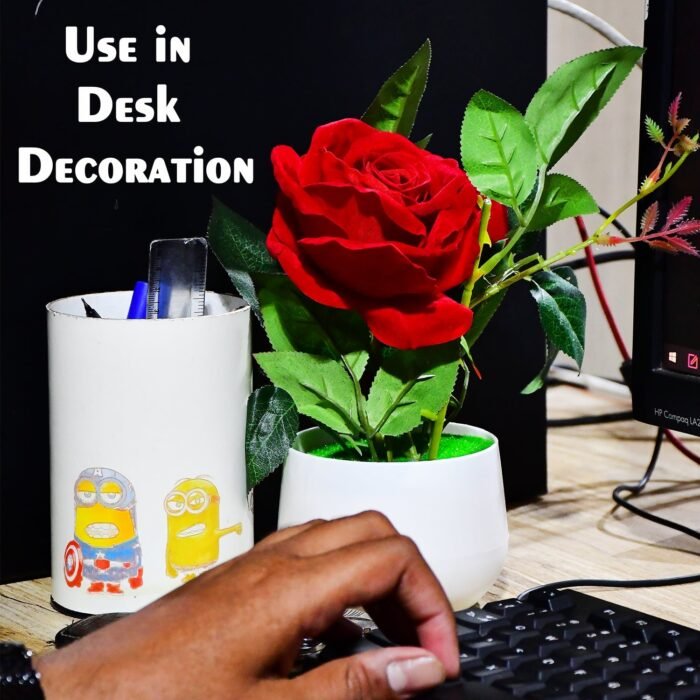 4863 Artificial Rose Flower Plant With Pot, For Home Office Or Gift