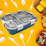 3 Compartment Transparent Stainless Steel Lunch Box – Insulated & Stylish