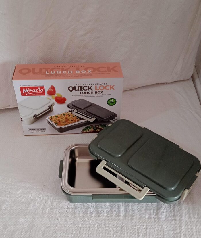 Miracle Quick Lock Leak Proof 2 Compartment Stainless Steel Lunch Box Inner Plate Reusable Microwave Freezer Safe Lunch Box Trendy Thermal Insulation Leak Proof For Office Vacuum Tiffin Box For Boys / Girls / School / Office Women And Men  - Image 7
