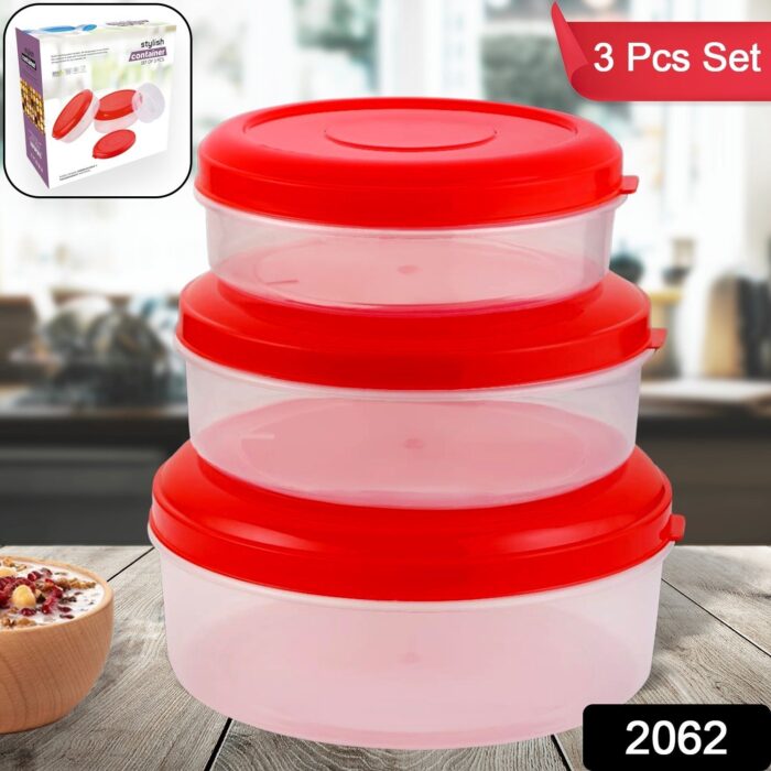 Heavy Plastic Material Stackable & Reusable Classic Round Plastic Big Storage Container Box For Kitchen & Home Organization (Pack Of 3) - Image 2