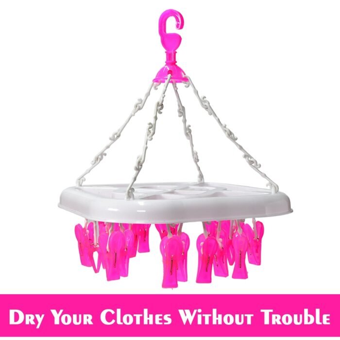 6322 PLASTIC ROUND CLOTH DRYING STAND HANGER WITH 20 CLIPS