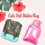 Grey Cat Print Small Hot Water Bag With Cover For Pain Relief, Neck, Shoulder Pain And Hand, Feet Warmer, Menstrual Cramps.