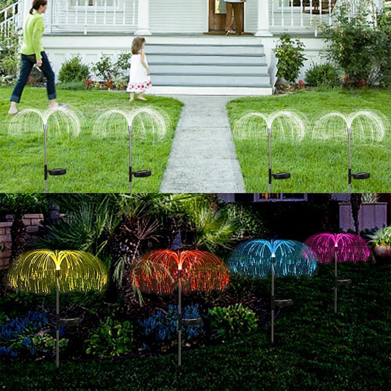 6616 2pcs Garden Solar Outdoor Lights Decorative , 7 Colors Changing RGB Light Waterproof Flower Jellyfish Firework Decor for Garden Patio Landscape Pathway Yard Holiday Decor