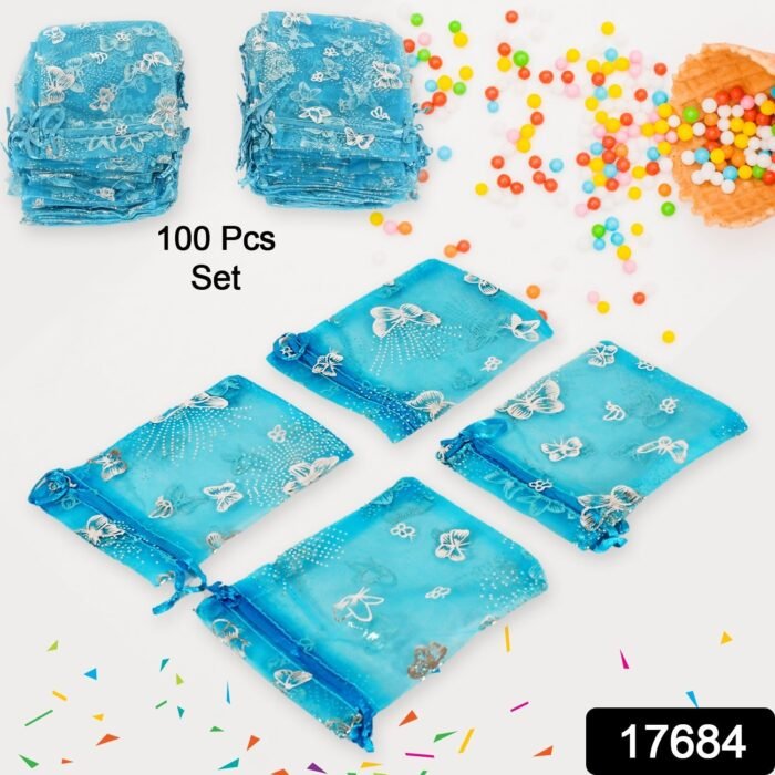 Organza Return Gift Bags Small Mesh Bags Drawstring Gift Bags Christmas Drawstring Organza Gift Bags, Wedding Party Festival Gift Bags, Jewellery Packing Pouch Dry Fruit Pouch 10Ã—12 Cm (100 Pcs Set) - Image 2
