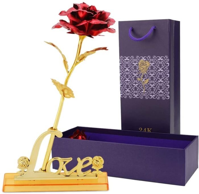 4809 24k Gold Rose,hicoosee Gold Foil Plated Rose with LOVE Stand and Gift Box for Anniversary,Birthday,Wedding,Christmas,Thanks giving