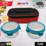 Miracle Carry Lunch Box Microwave Safe Lunch Box With Insulated Bag 2 Compartment Lunch Box (400 Ml / 2 Pc) - Image 2