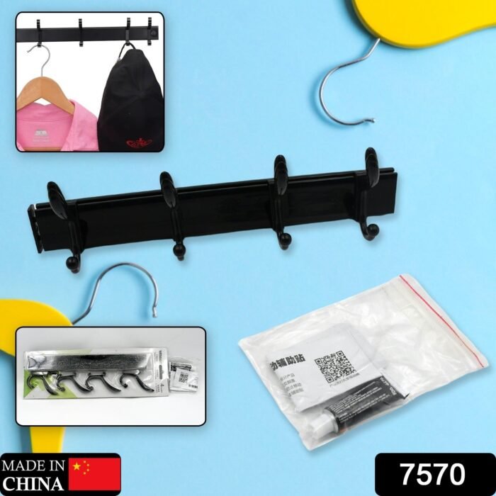 Cloth Hanger, Wall Door Hooks Rail For Hanging Clothes For Hanging Hook Rack Rail, Extra Long Coat Hanger Wall Mount For Clothes, Jacket, Hats, 6 Hook With Eco-Friendly Liquid Adhesive Glue - Image 2