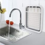 0804A Collapsible Folding Silicone Dish Drying Drainer Rack with Spoon Fork Knife Storage Holder