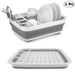 0804 Collapsible Folding Silicone Dish Drying Drainer Rack with Spoon Fork Knife Storage Holder