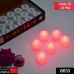 6633 Red Flameless LED Tealights, Smokeless Plastic Decorative Candles - Led Tea Light Candle For Home Decoration (Pack Of 24)