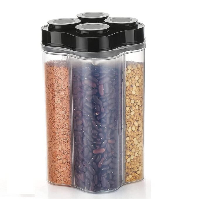 0764B Plastic Lock Food Storage 4 Section Container Jar for Grocery, Fridge Container.