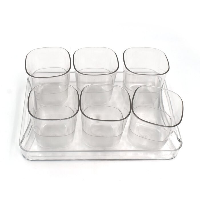 2832 6pc Glasses Set With tray Stylish Transparent Water Glass/Juice Glass/Beer Glass/Wine Glass Plastic Glass Set