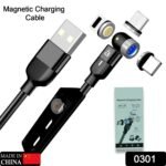 3 In 1 Magnetic Usb Charging Cable | Usb-C Android And Lightning With Extra Protecting Nylon| Strong Magnetic Cable With Full Rotation Support Fast Charging