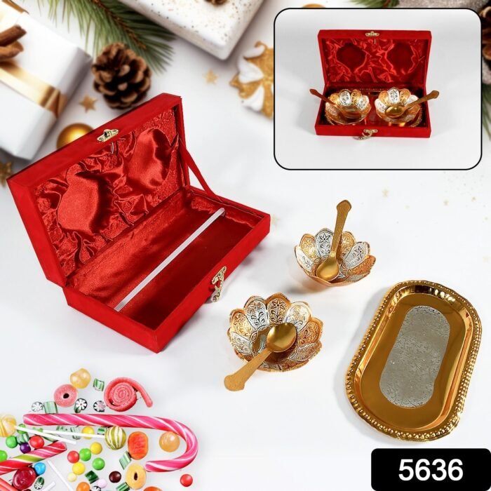 Elegant 5-in-1 Gold & Silver Plated Brass Servin Set with Velvet Gift Box - Image 2