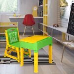 Study Table With Chair Set Use For Study| Laptop| |Desk| Class Room |Study Room| School | Kids Table And Chair, Plastic Study Table (Yellow And Green)